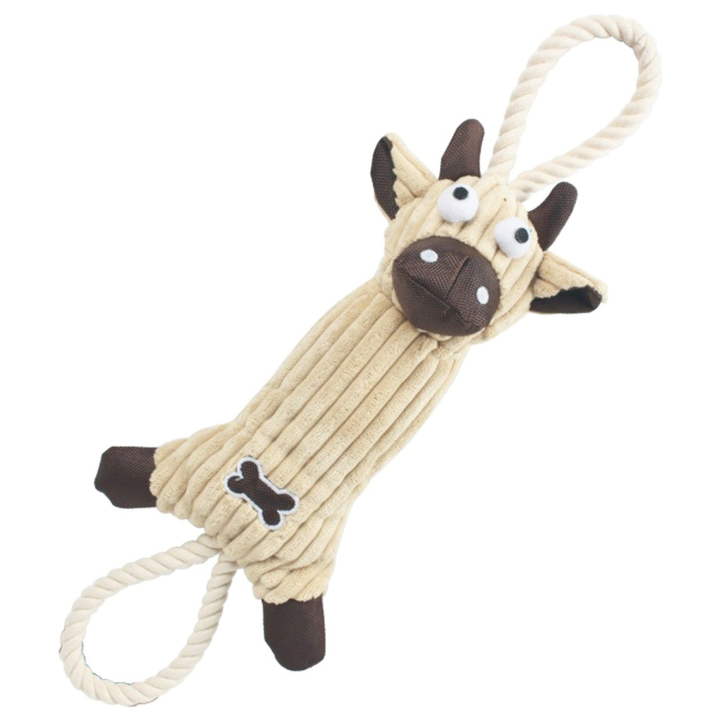 Pet Life ® 'Plush Cow' Natural Jute Rope and Squeak Tugging Plush Dog Toy Brown