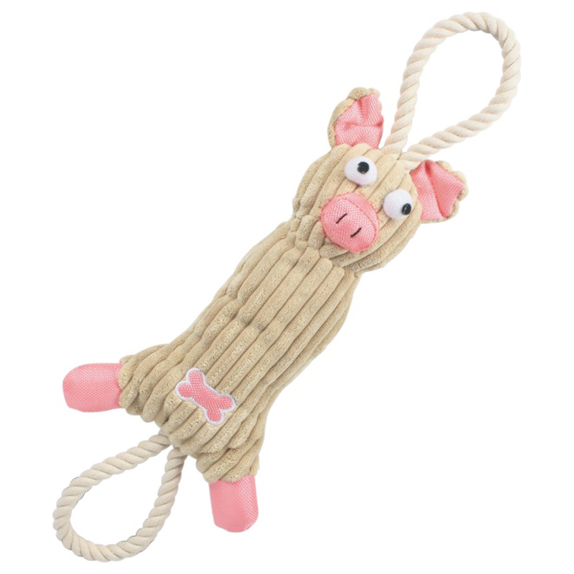 Pet Life ® 'Plush Cow' Natural Jute Rope and Squeak Tugging Plush Dog Toy Pink