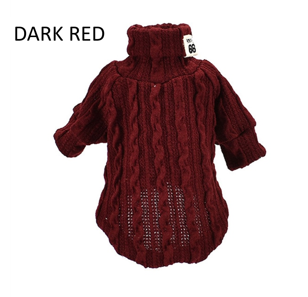 Winter Warm Knitted Turtleneck Sweater for Small Dogs or Cats Dark Red