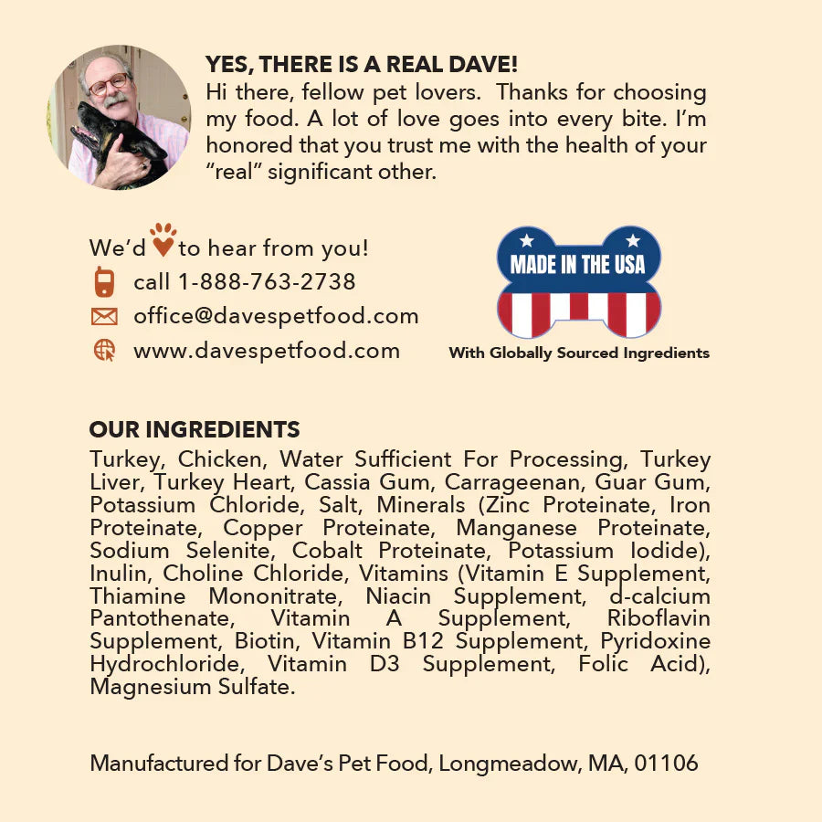 Dave's 95% Premium Meats™ Turkey & Chicken For Dogs (12.5oz)