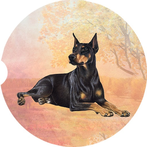 Doberman Car Coaster Laying Down