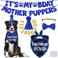Dog Birthday Decorations Set Hat Bandana Bow Tie Banner Multi Size Blue Large