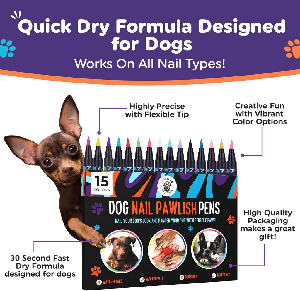 Dog Nail Polish Pens 15 Colors Quick Dry Pet Safe Cats Dogs