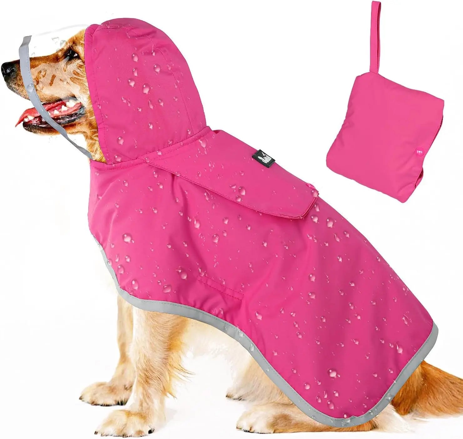 Dog Raincoat with Clear Hood Reflective Trim Adjustable XS–3XL in 3 colors Fuchsia