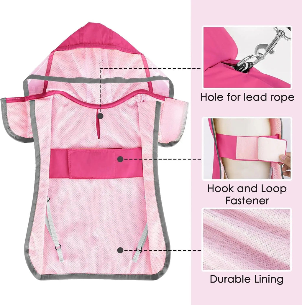 Dog Raincoat with Clear Hood Reflective Trim Adjustable XS–3XL in 3 colors