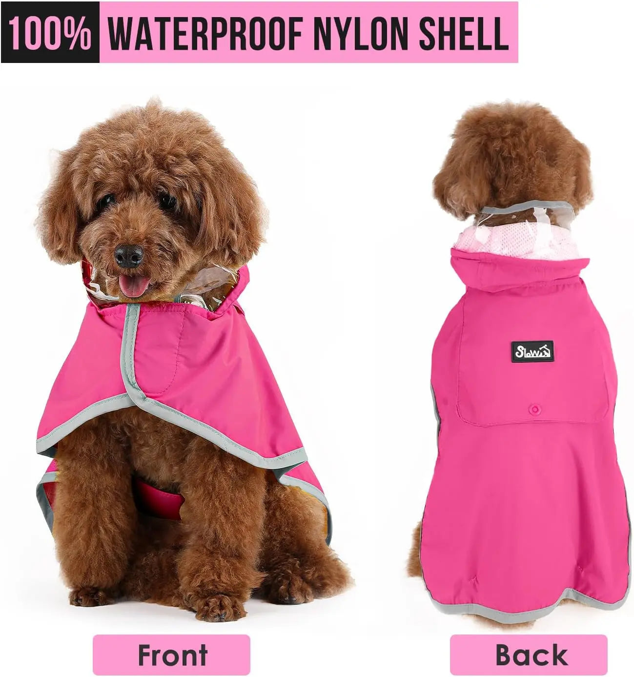 Dog Raincoat with Clear Hood Reflective Trim Adjustable XS–3XL in 3 colors