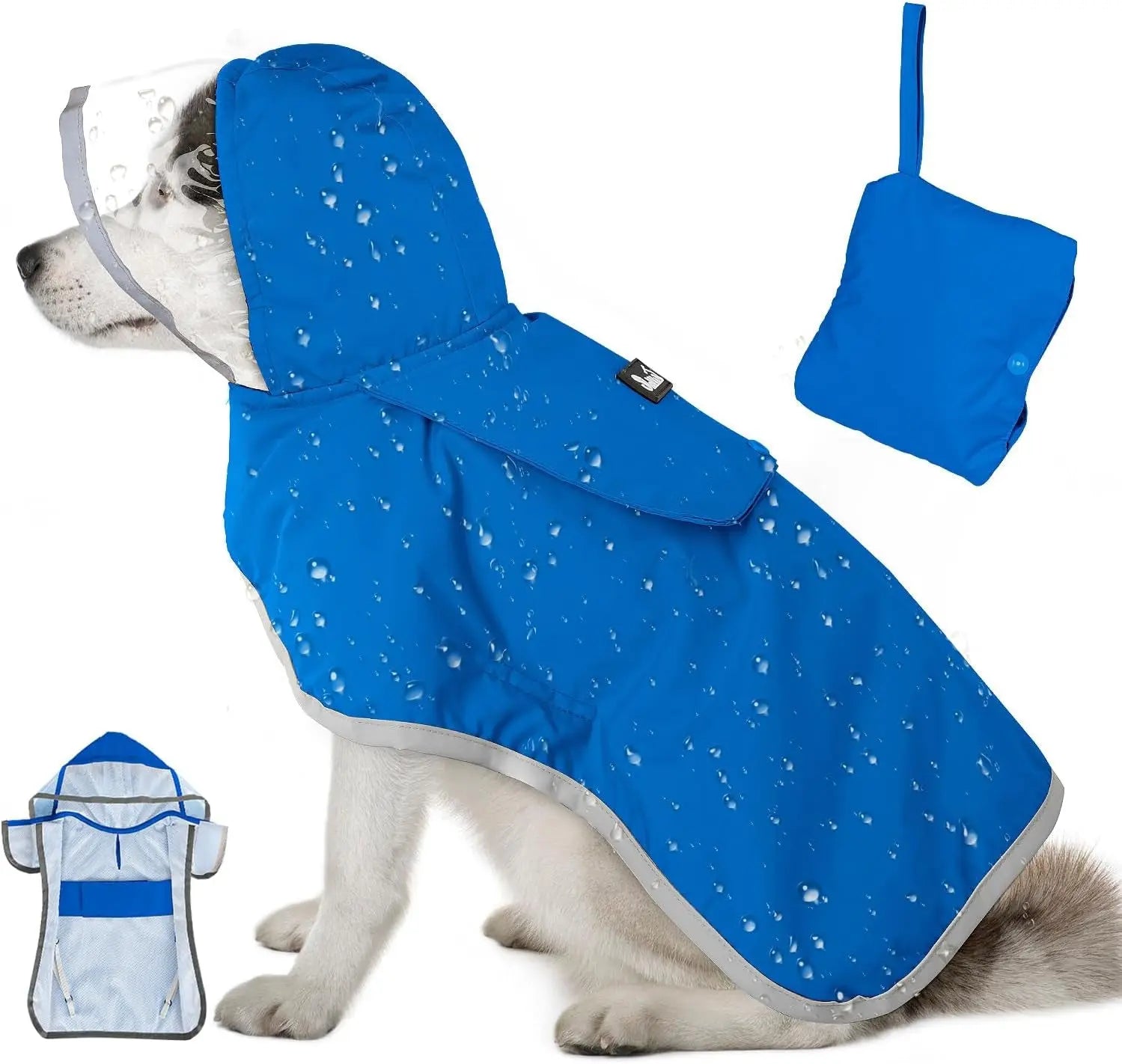 Dog Raincoat with Clear Hood Reflective Trim Adjustable XS–3XL in 3 colors