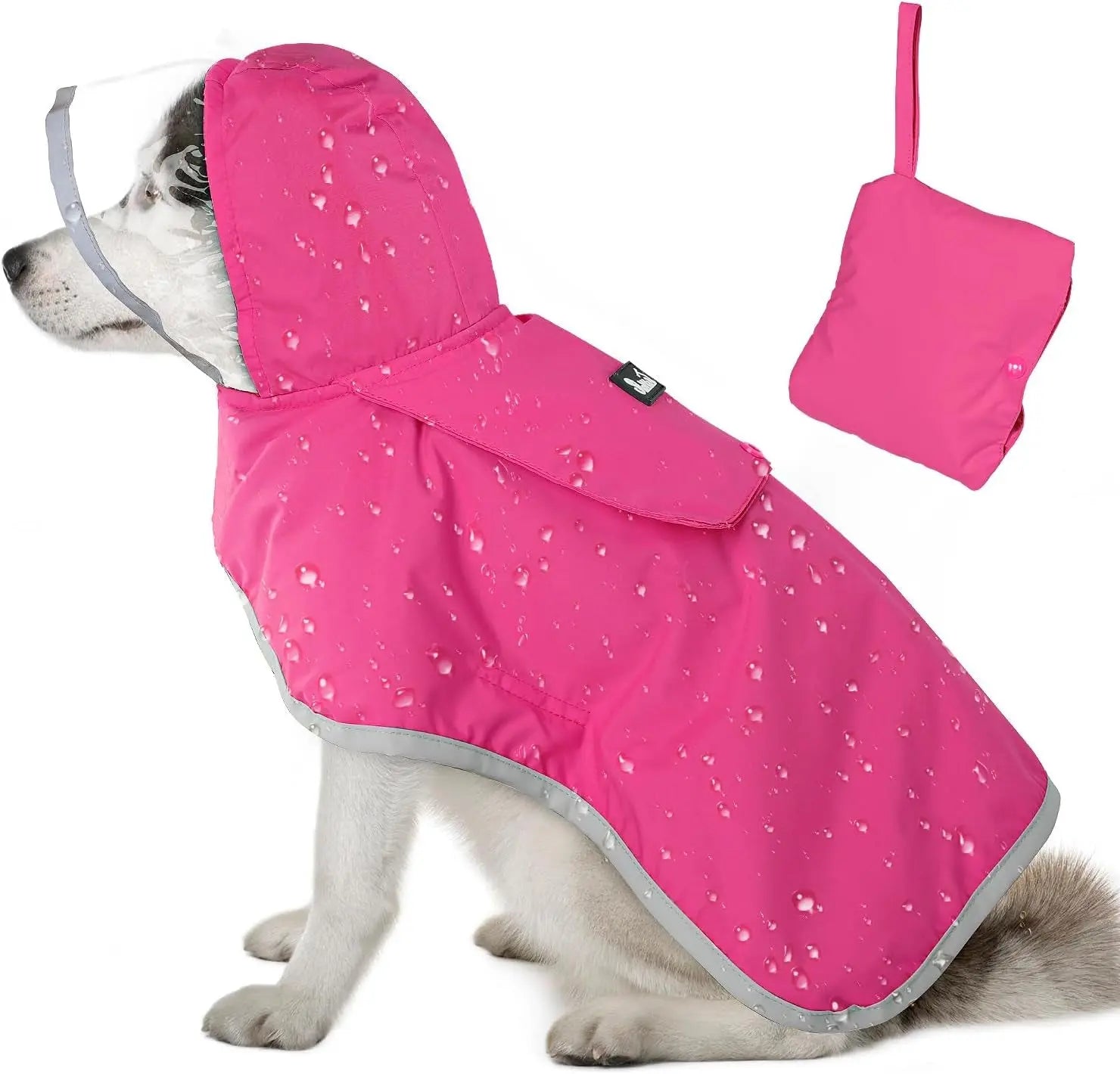Dog Raincoat with Clear Hood Reflective Trim Adjustable XS–3XL in 3 colors Fuchsia Small