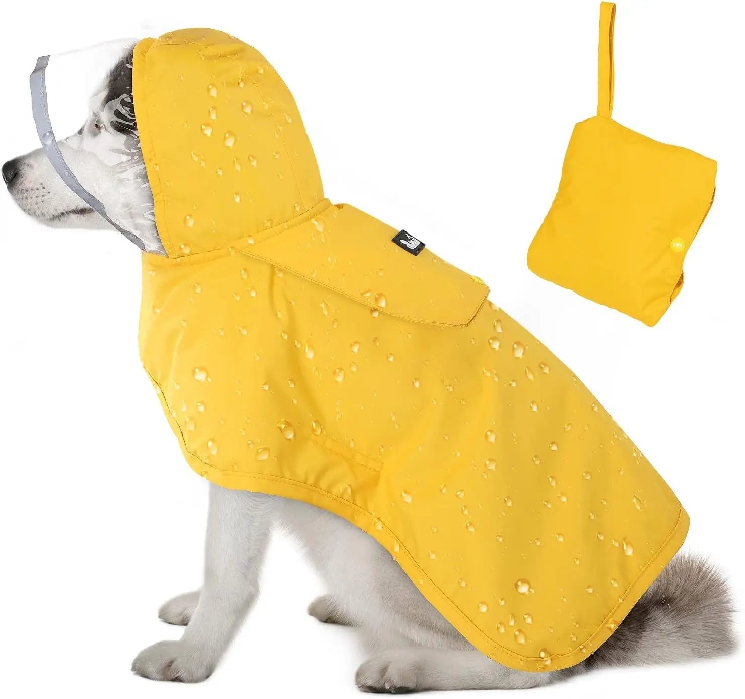 Dog Raincoat with Clear Hood Reflective Trim Adjustable XS–3XL in 3 colors A-Yelllow