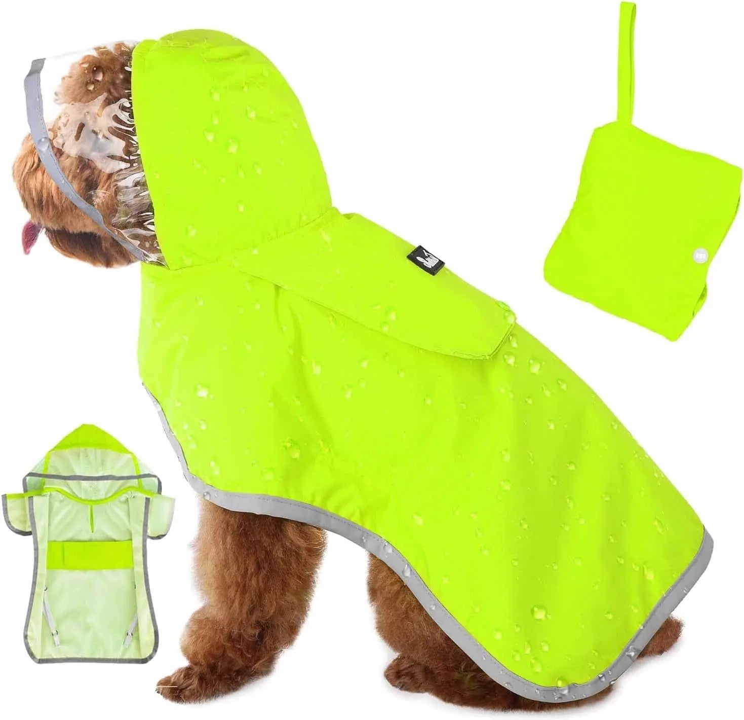 Dog Raincoat with Clear Hood Reflective Trim Adjustable XS–3XL in 3 colors Green