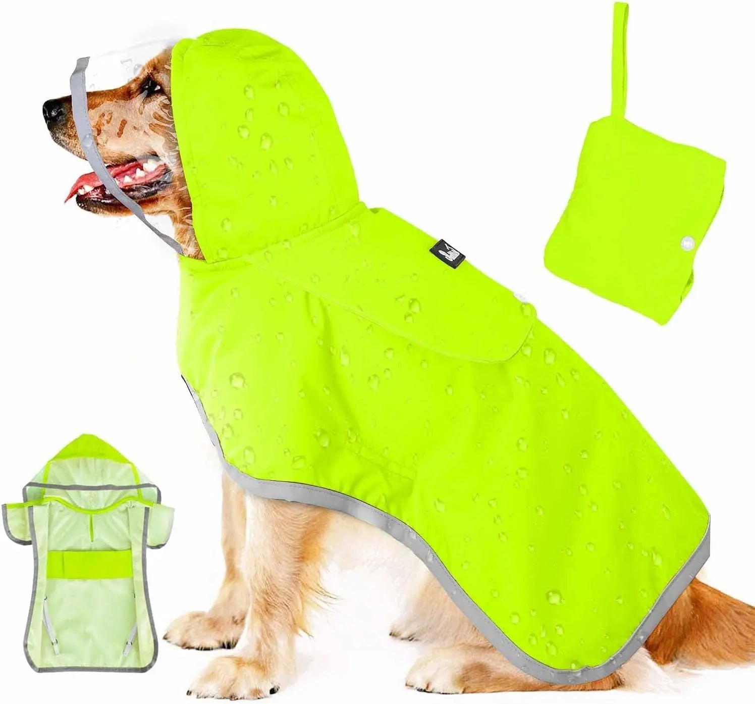 Dog Raincoat with Clear Hood Reflective Trim Adjustable XS–3XL in 3 colors Green