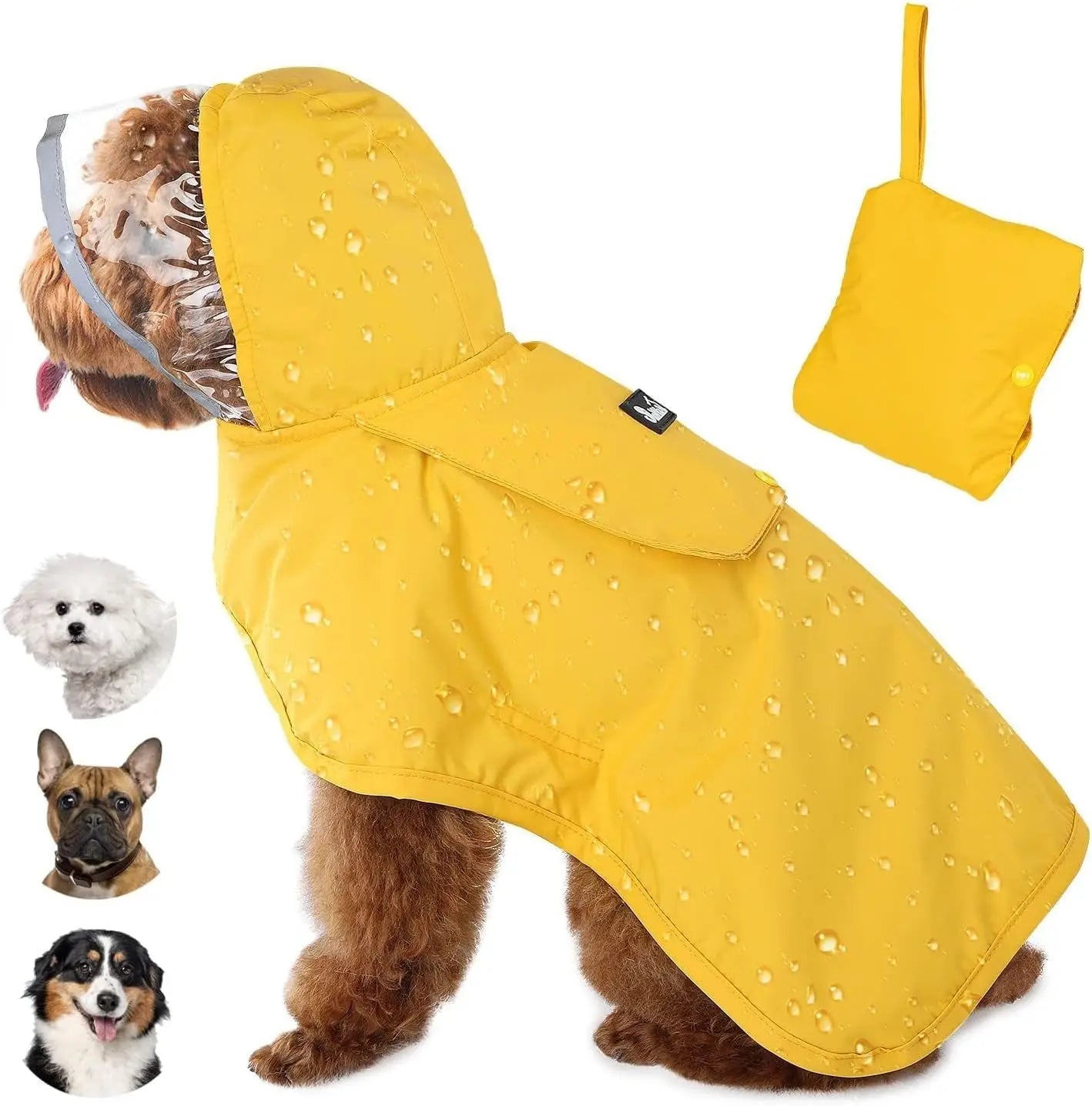 Dog Raincoat with Clear Hood Reflective Trim Adjustable XS–3XL in 3 colors A-Yelllow X-Small