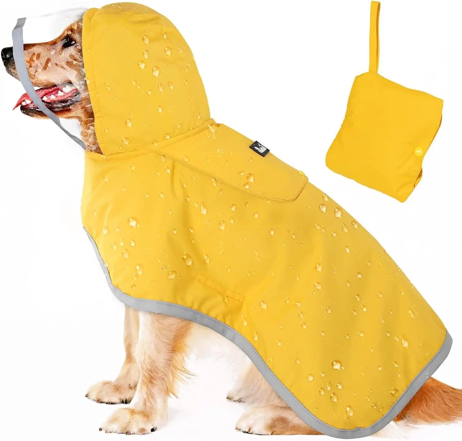 Dog Raincoat with Clear Hood Reflective Trim Adjustable XS–3XL in 3 colors A-Yelllow