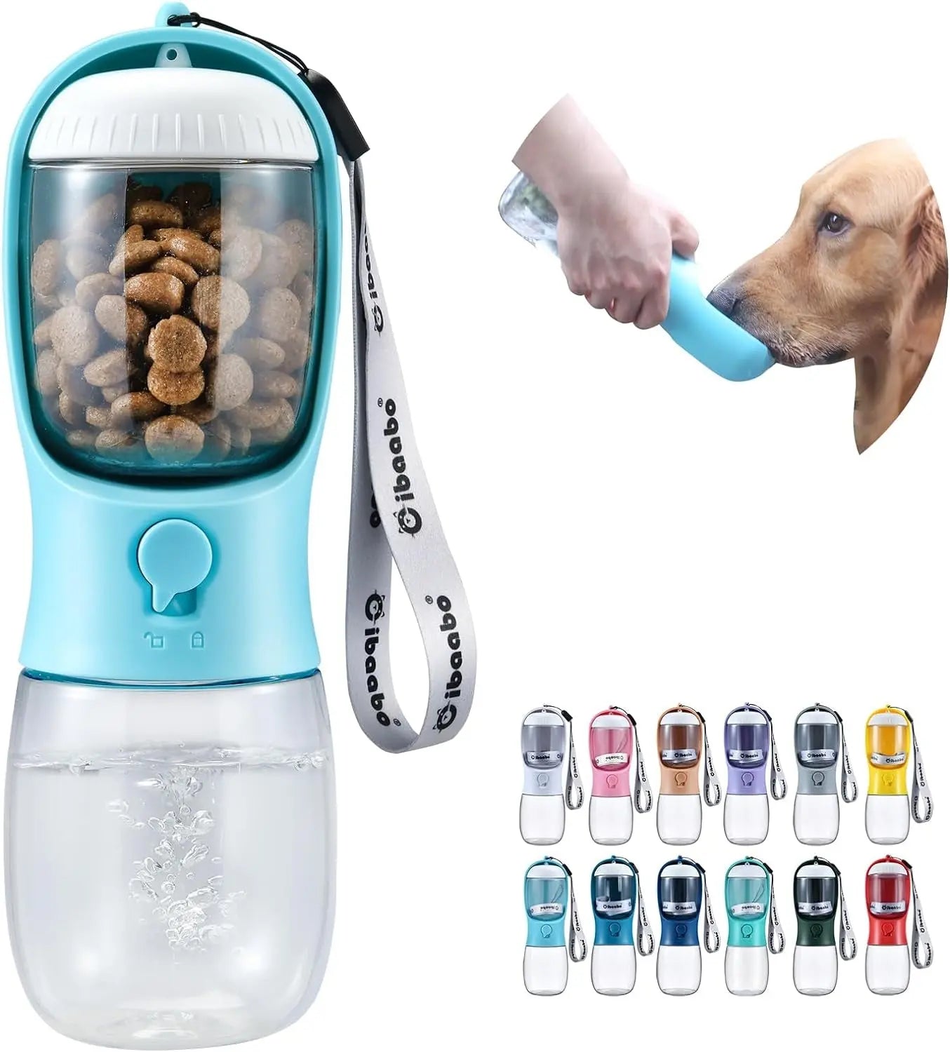 Dog Water & Food Bottle Portable 2in1 Dispenser Filter Leak Proof Travel Hiking 01 Blue 10Oz