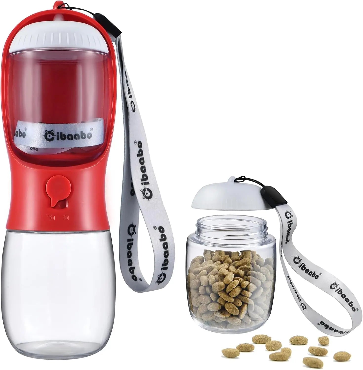 Dog Water & Food Bottle Portable 2in1 Dispenser Filter Leak Proof Travel Hiking 11 Red 10Oz