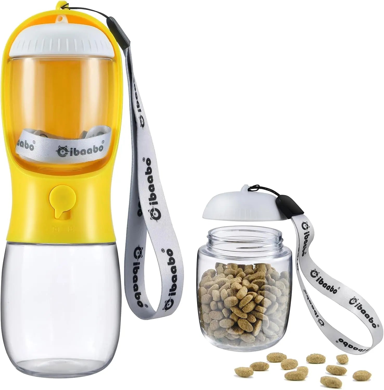 Dog Water & Food Bottle Portable 2in1 Dispenser Filter Leak Proof Travel Hiking 12 Yellow 10Oz