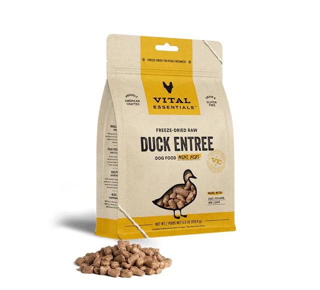 Duck Mini Nibs Dog Food by Vital Essentials -Freeze Dried Duck 25 oz