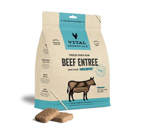 Beef Mini Patties Dog Food by Vital Essentials -Freeze Dried 14oz Bag