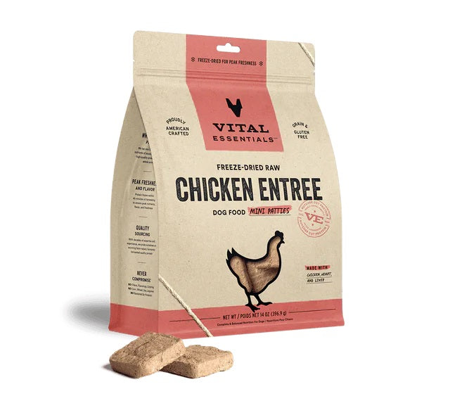 Chicken Mini Patties Dog Food by Vital Essentials -Freeze Dried 14oz bag