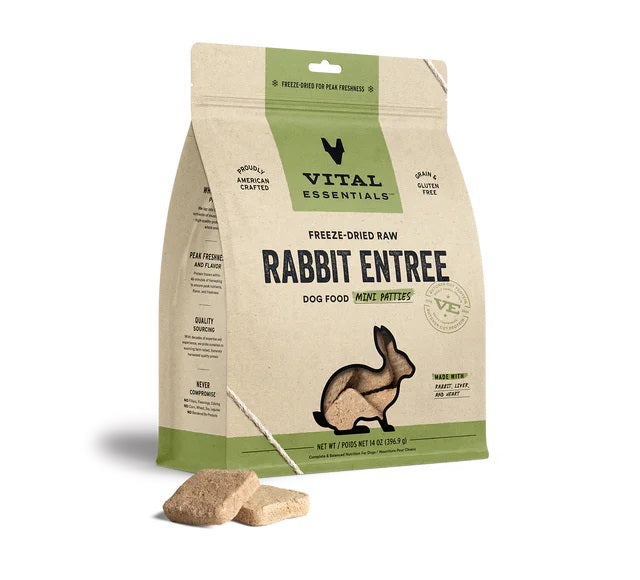 Rabbit Mini Patties Dog Food by Vital Essentials -Freeze Dried 14oz Bag