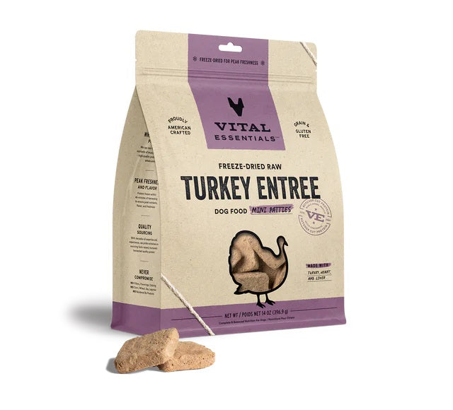 Turkey Mini Patties Dog Food by Vital Essentials -Freeze Dried Turkey 14oz