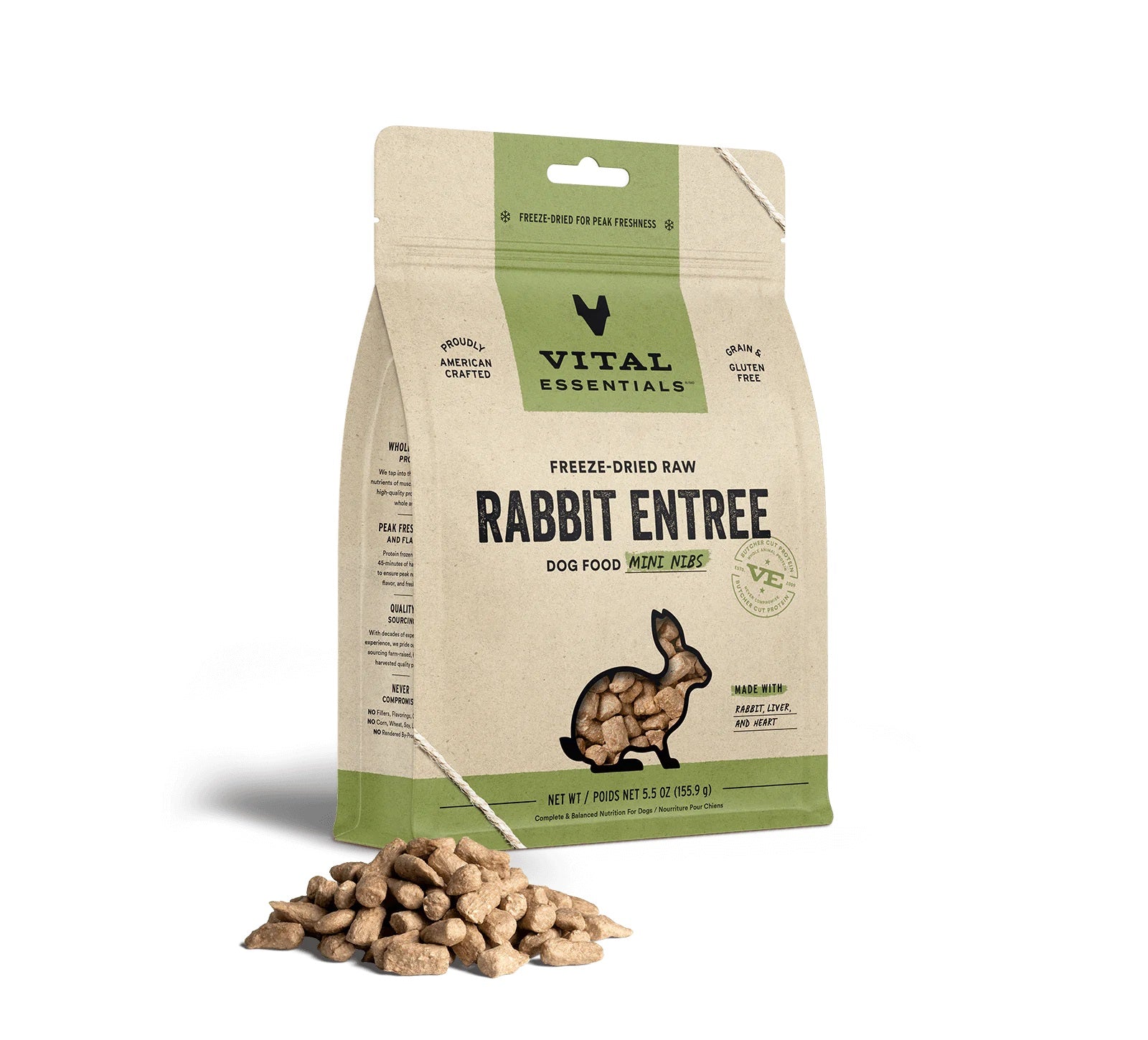 Rabbit Mini Nibs Dog Food by Vital Essentials -Freeze Dried Rabbit 25 oz