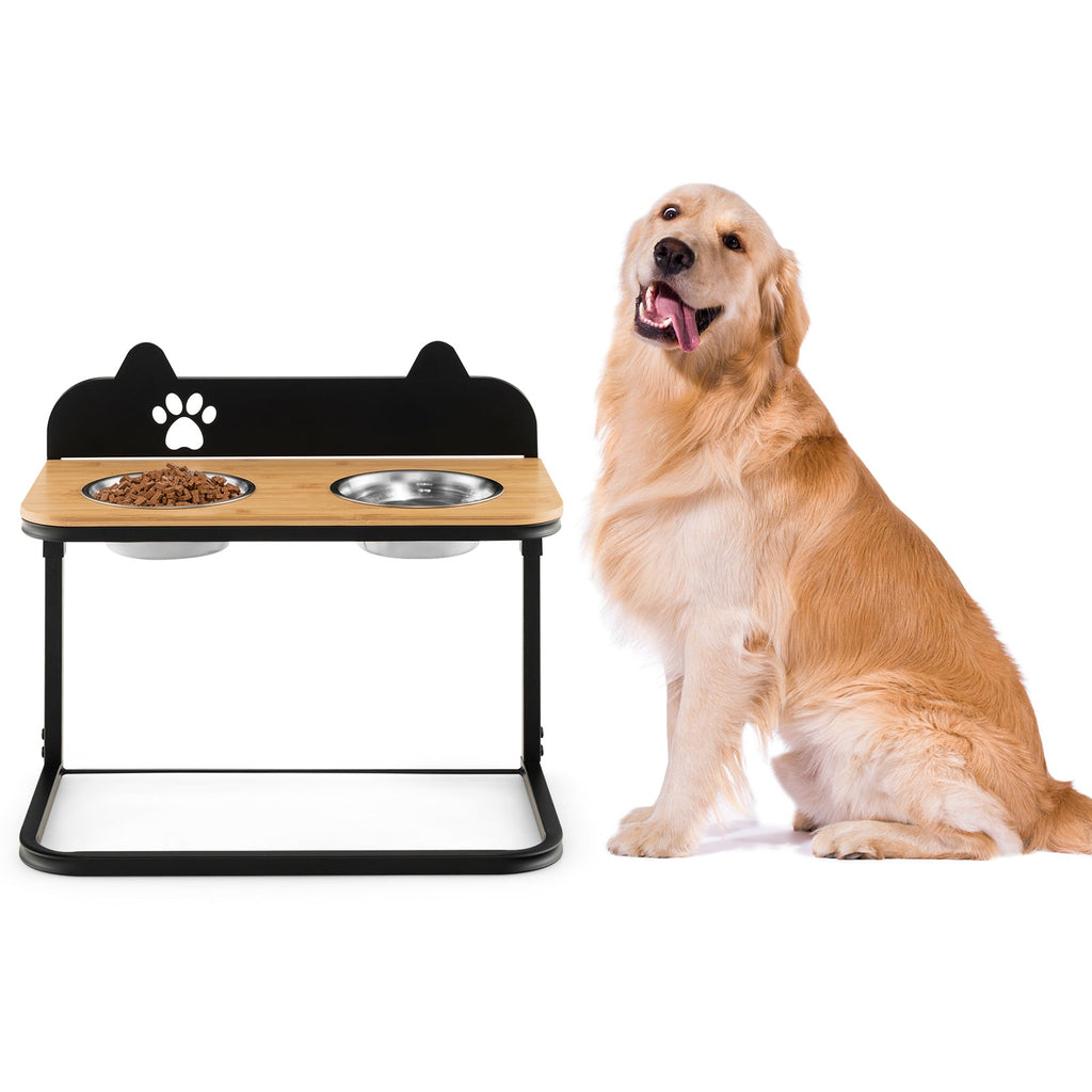 Dog Bowl Stand with 2 Stainless Steel Food Water Bowls Default Title