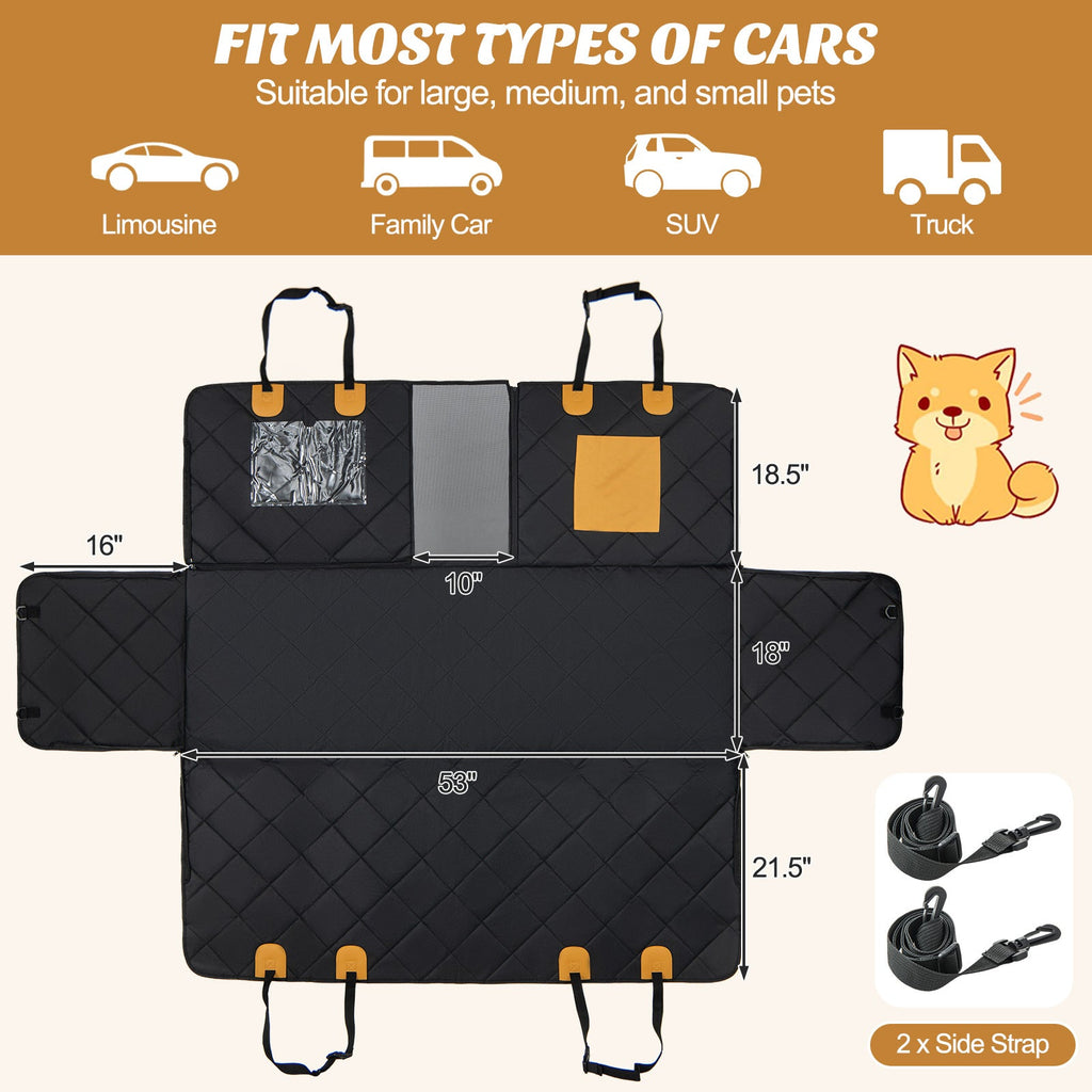 Dog Car Seat Cover Protector for Back Seat with Mesh Windows-Black Default Title