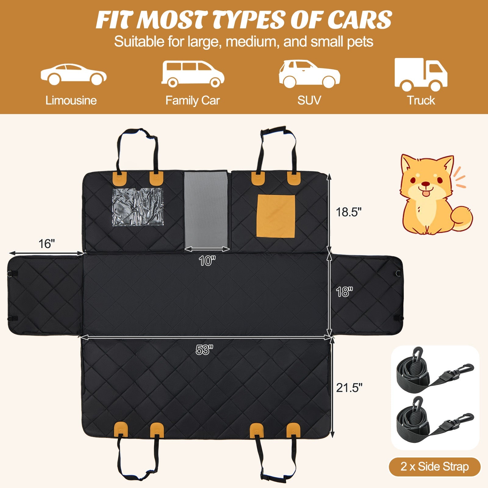 Dog Car Seat Cover Protector for Back Seat with Mesh Windows-Black Default Title