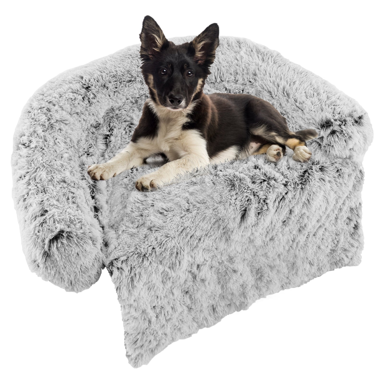 Gray Plush Calming Dog Couch Bed with Anti-Slip Bottom M