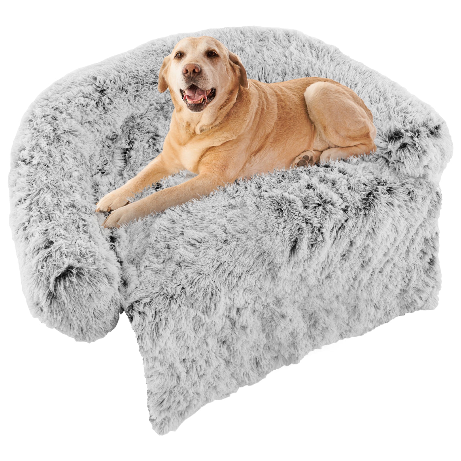 Gray Plush Calming Dog Couch Bed with Anti-Slip Bottom L