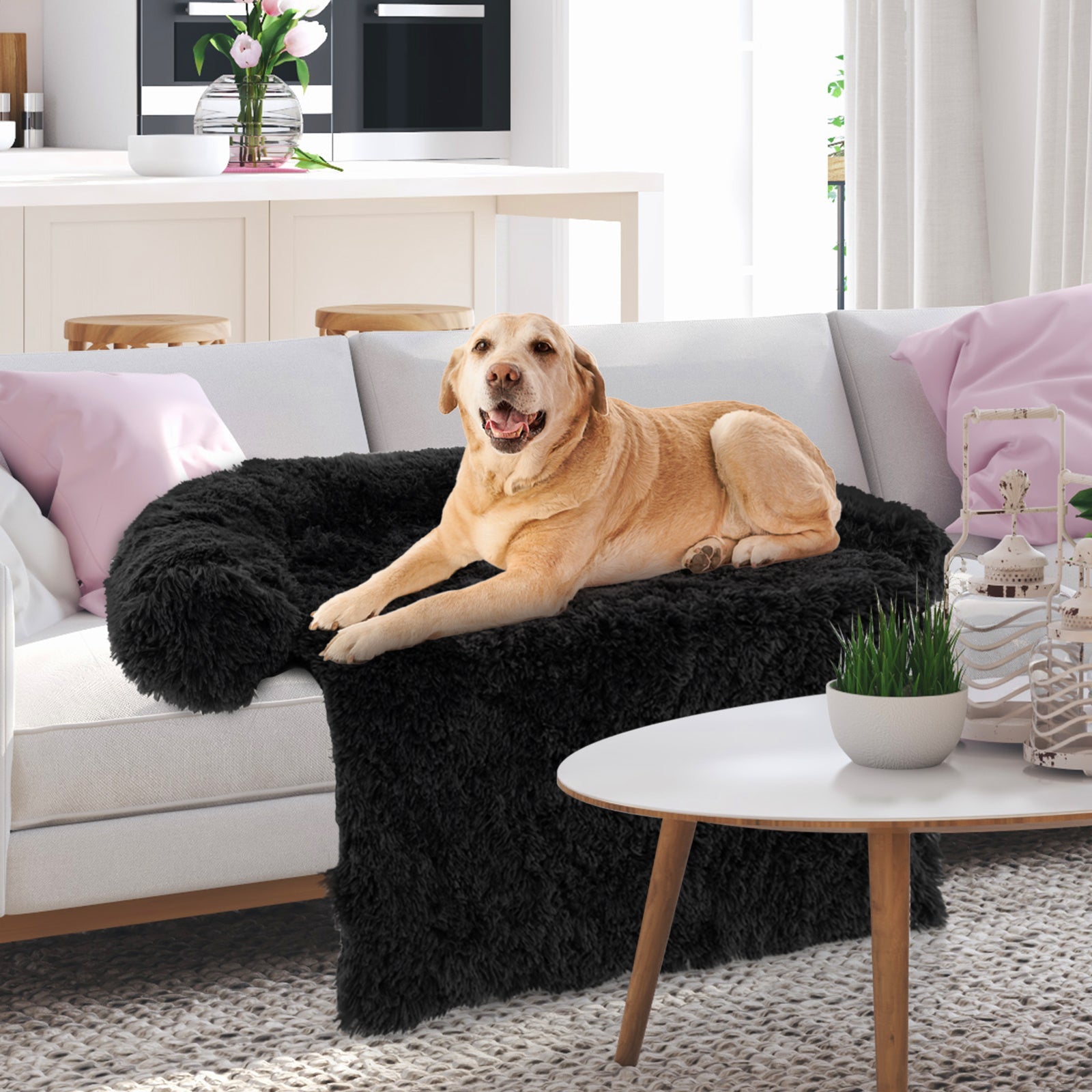 Plush Calming Dog Couch Bed with Anti-Slip Bottom