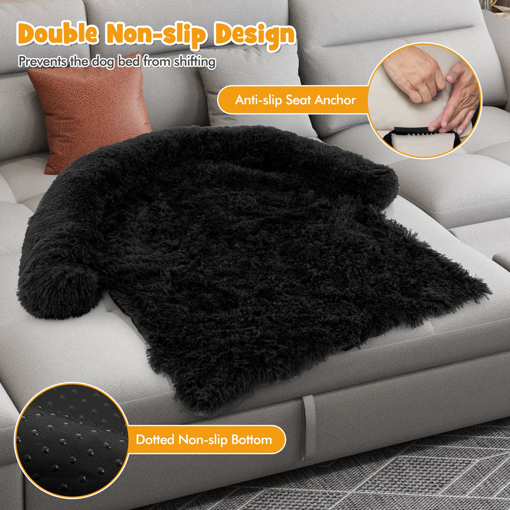 Plush Calming Dog Couch Bed with Anti-Slip Bottom