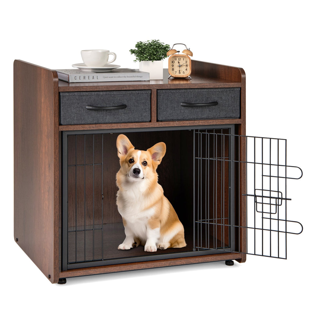 Dog Crate Furniture Indoor Dog Cage with 2 Fabric Drawers End Table Default Title