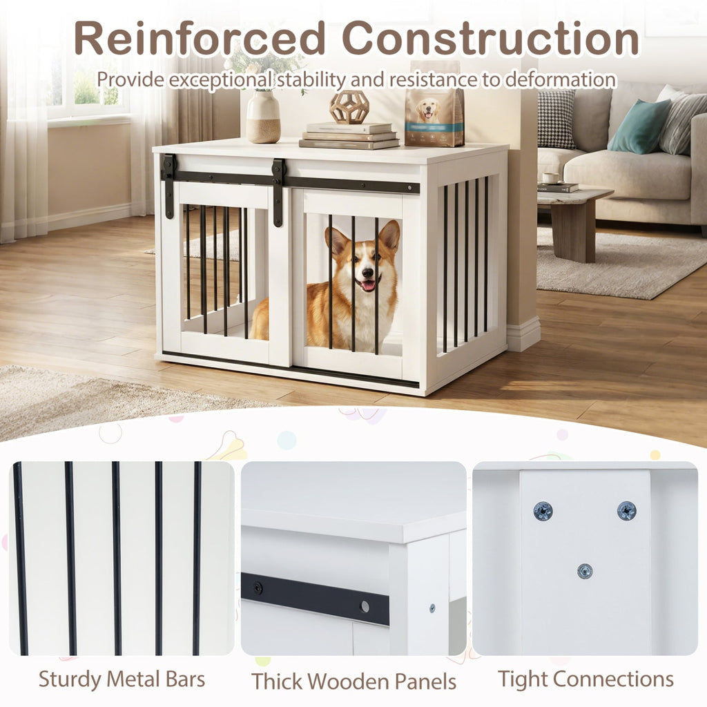 Dog Crate Furniture Heavy Duty Dog Kennel with Sliding Barn Door