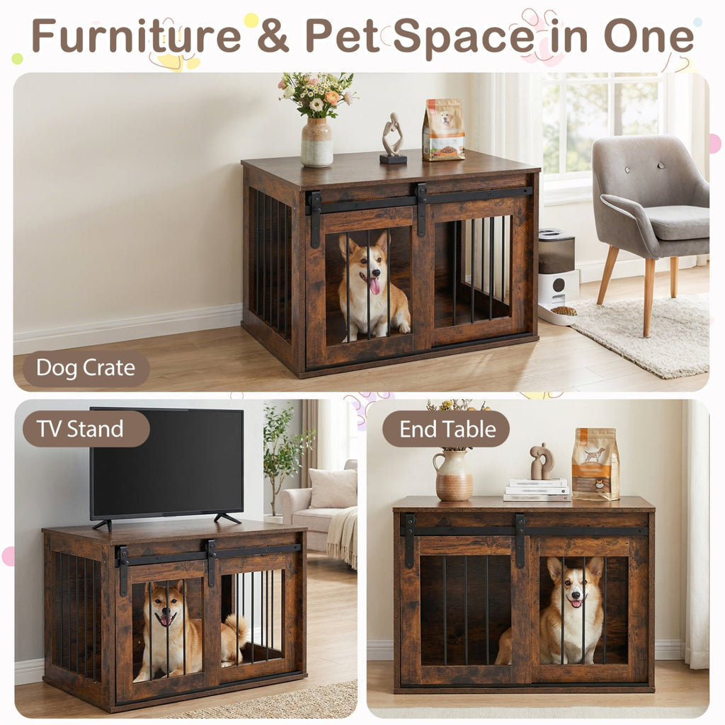 Dog Crate Furniture Heavy Duty Dog Kennel with Sliding Barn Door