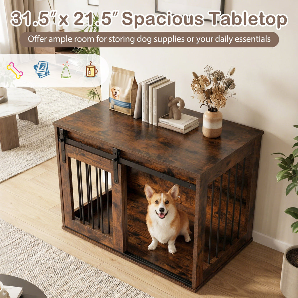 Dog Crate Furniture Heavy Duty Dog Kennel with Sliding Barn Door
