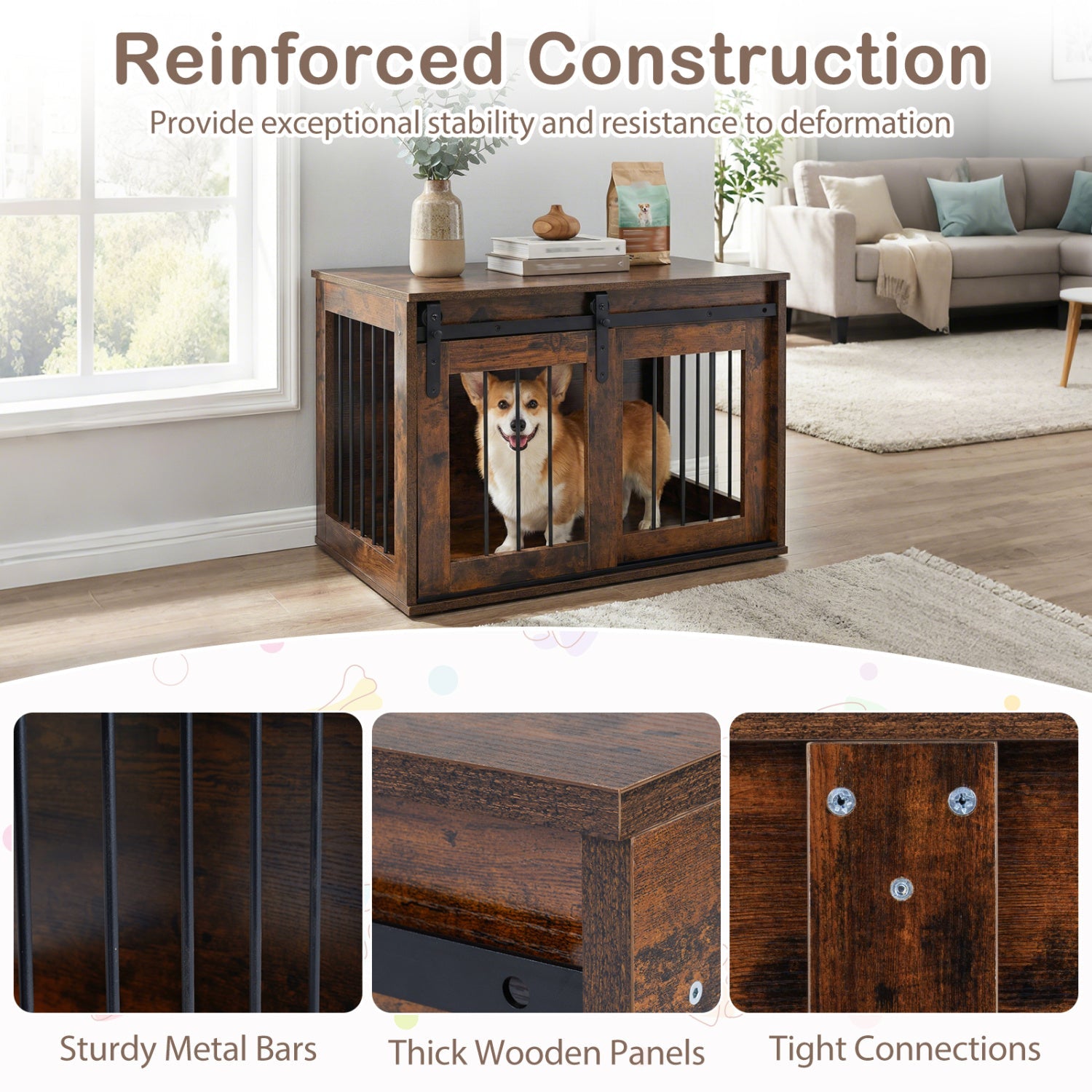 Dog Crate Furniture Heavy Duty Dog Kennel with Sliding Barn Door