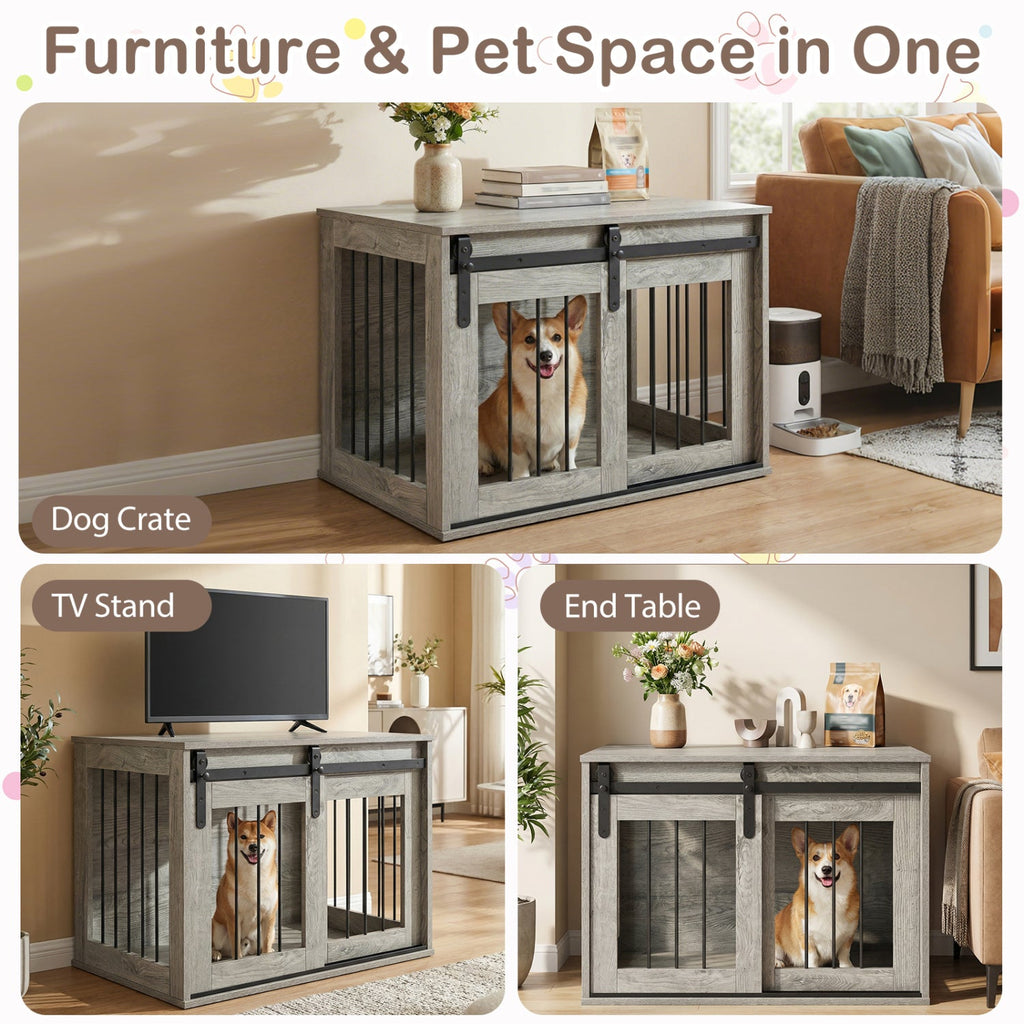 Dog Crate Furniture Heavy Duty Dog Kennel with Sliding Barn Door