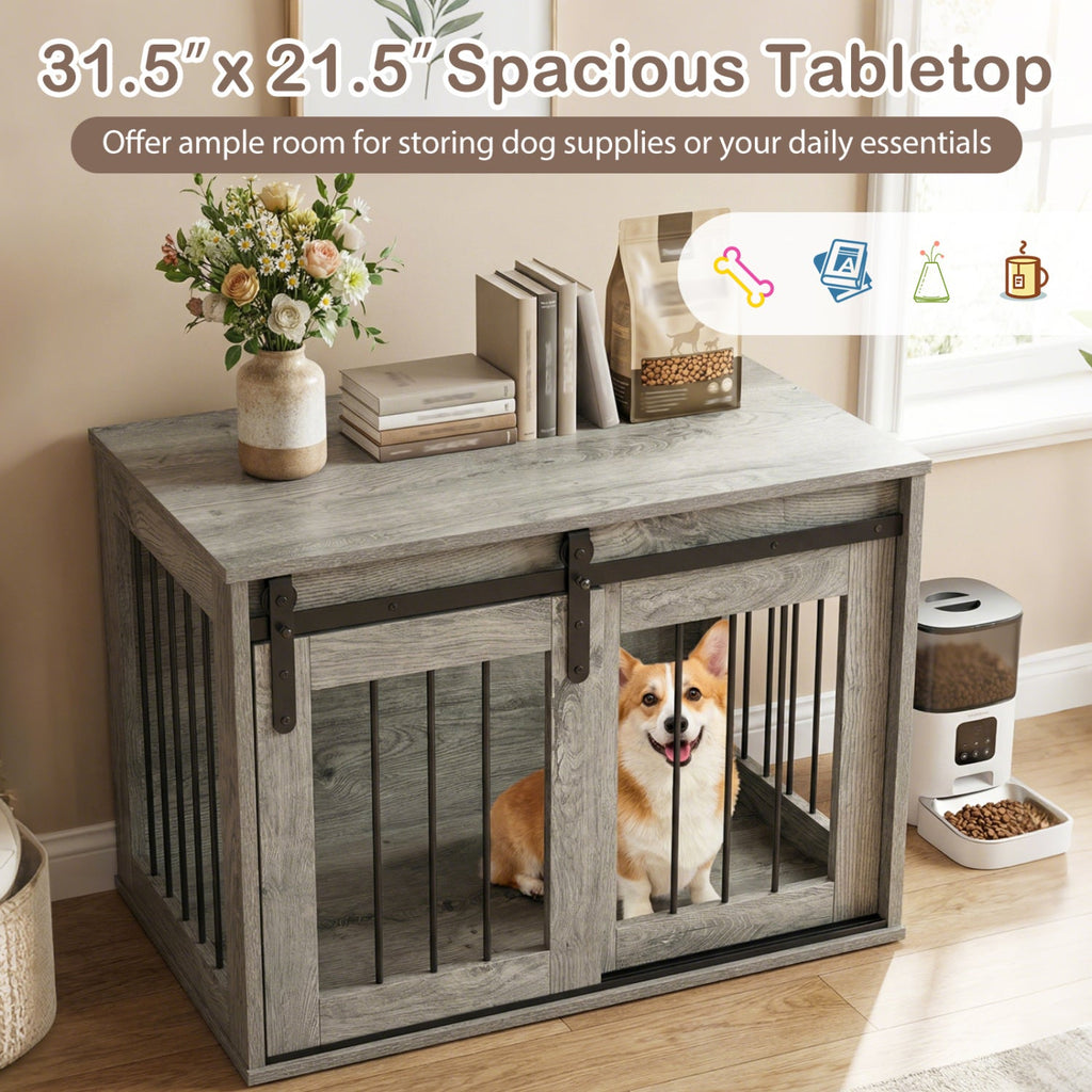 Dog Crate Furniture Heavy Duty Dog Kennel with Sliding Barn Door