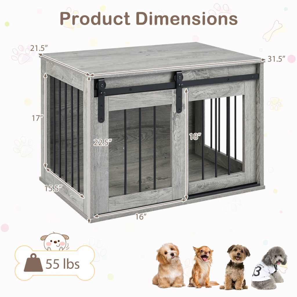 Dog Crate Furniture Heavy Duty Dog Kennel with Sliding Barn Door