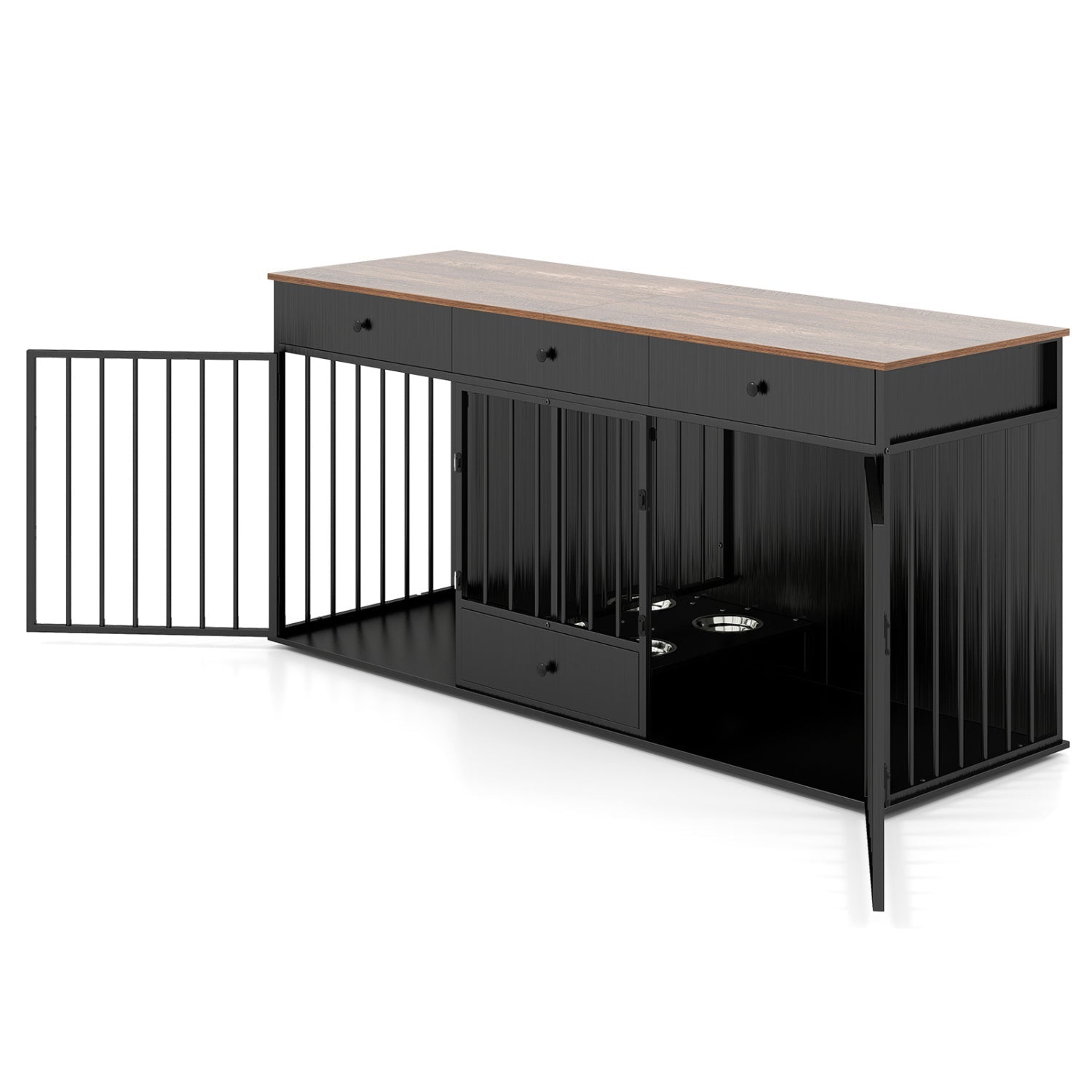 Dog Crate Furniture Indoor Modern Dog Kennel with Divider 3 Drawers and Pull-out Feeder