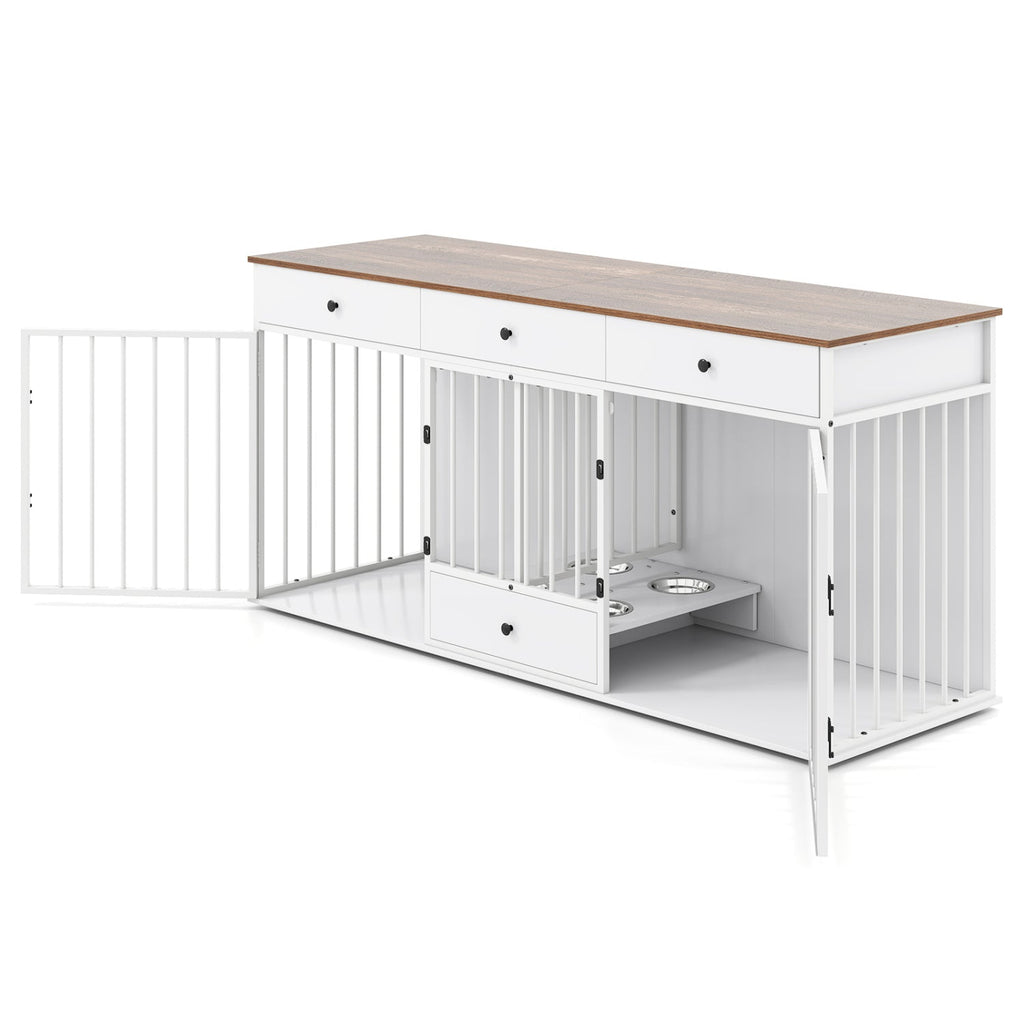 Dog Crate Furniture Indoor Modern Dog Kennel with Divider 3 Drawers and Pull-out Feeder