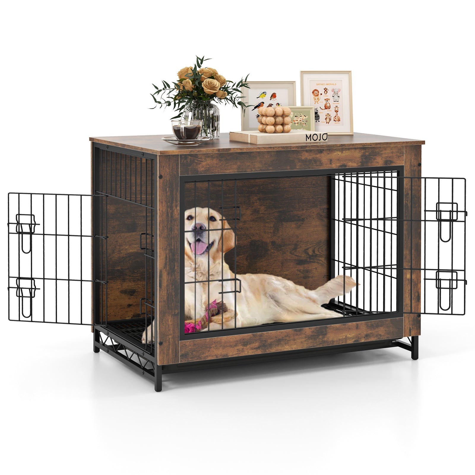 Dog Crate Furniture with Double Lockable Doors and Removable Pull-out Tray M