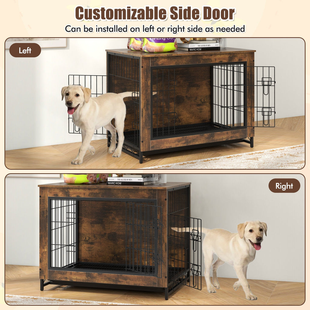 Dog Crate Furniture with Double Lockable Doors and Removable Pull-out Tray