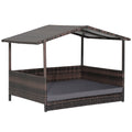 Wicker Dog House with Waterproof Roof and Washable Cushion Cover Gray