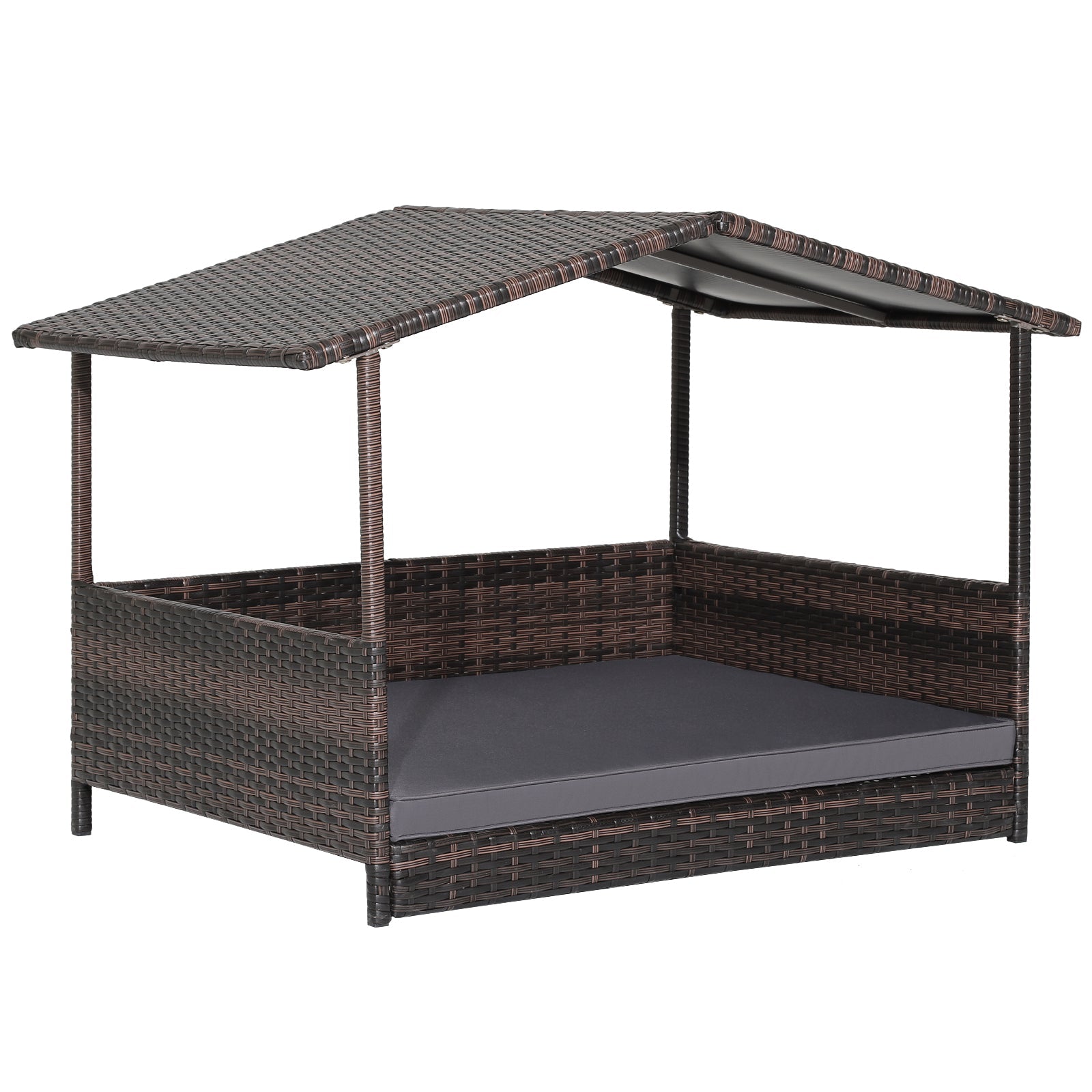 Wicker Dog House with Waterproof Roof and Washable Cushion Cover Gray
