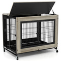 Industrial Dog Kennel with Flip-up Top 3 Lockable Doors and Removable Tray Gray