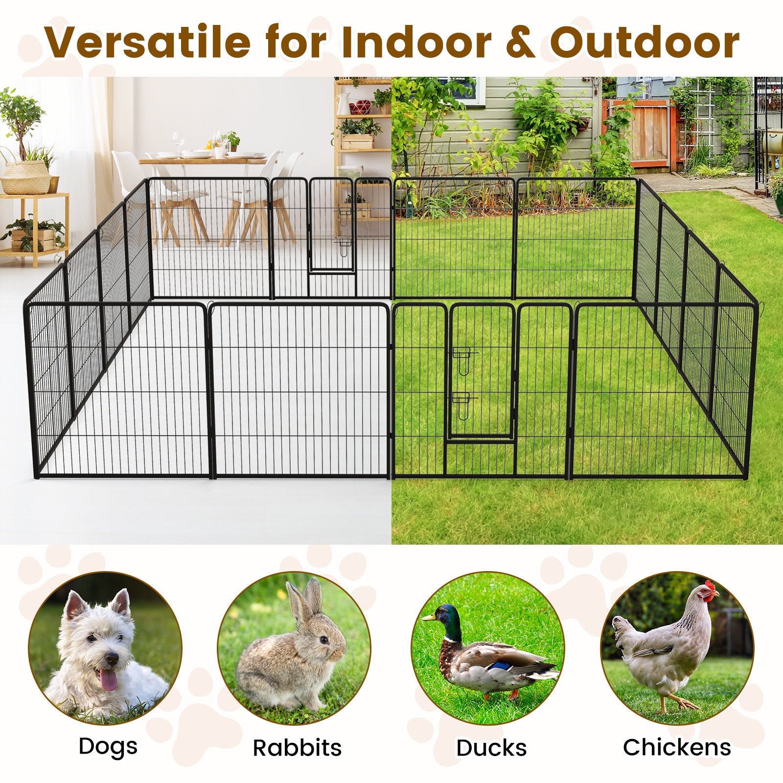 16 Panel 24/32/40 Inches Height Dog Playpen with Lock and Large Door-32 inches