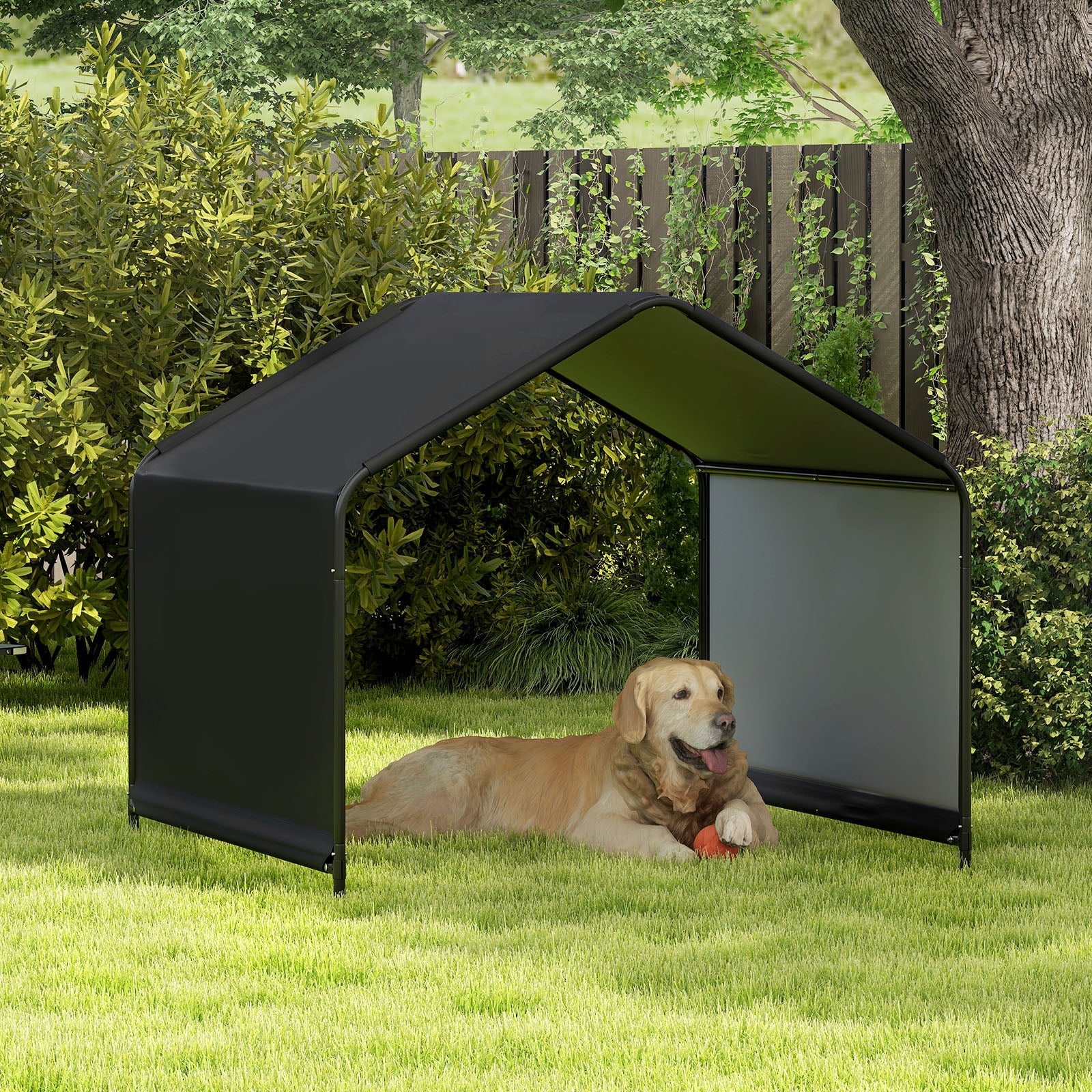 Dog Shade Shelter with Waterproof Roof for Large Medium Small Breeds-Black